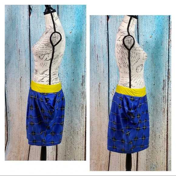 ANTHROPOLOGIE ODILLE NWT Blue Fargyle Retro Bubble Pocket Skirt - Picture 4 of 12